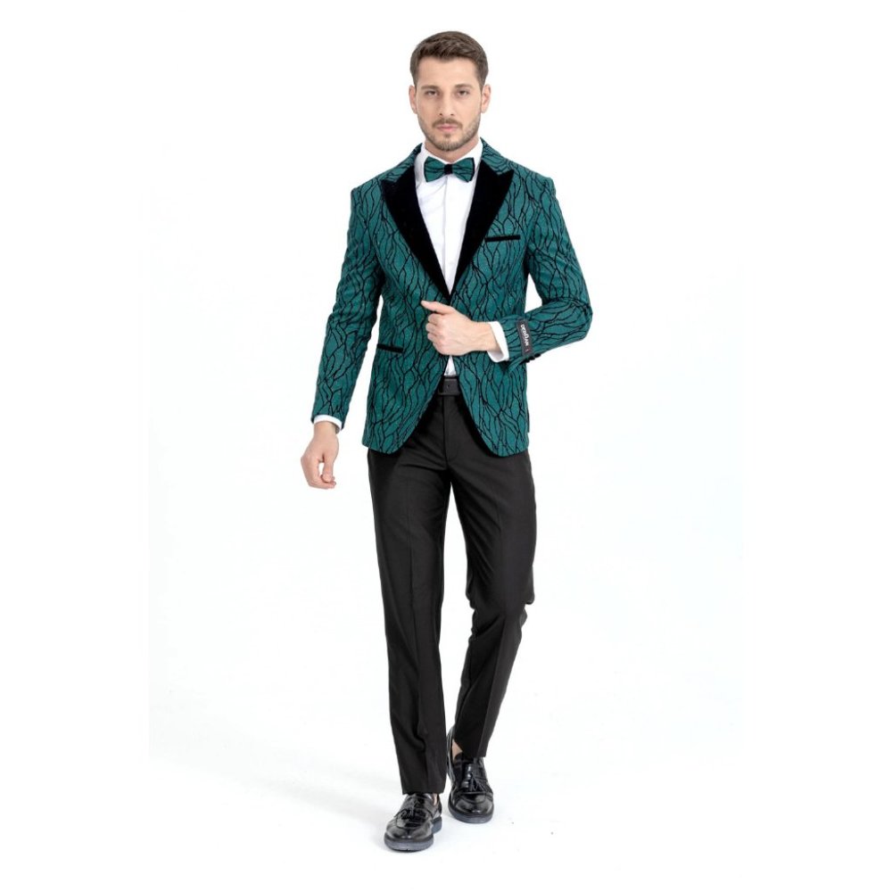 Derman Green Silvery Patterned Fabric Tuxedo